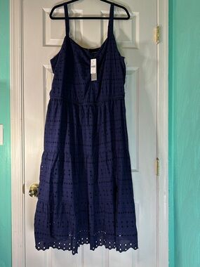 Lane Bryant Navy Blue Eyelet Midi Dress